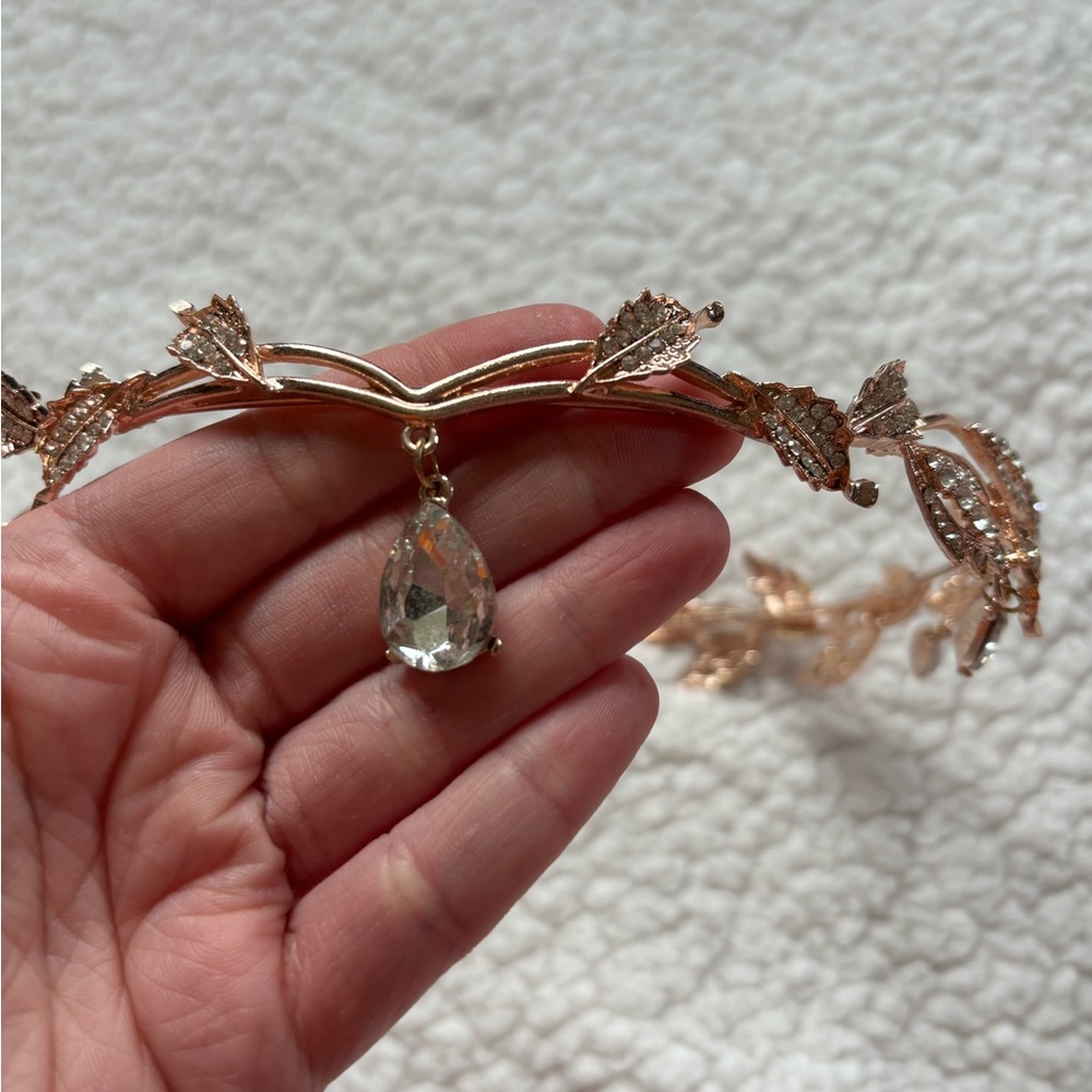 Rose Gold Leaf Hairband with Crystal Accents